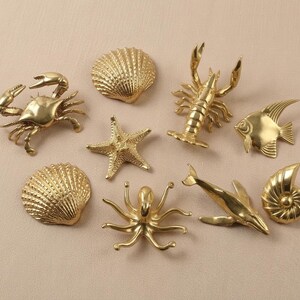 Tiradores de latón con temática náutica: tiradores de estilo playero para muebles, armarios y cajones con grabado personalizado (cangrejo, langosta, pulpo).