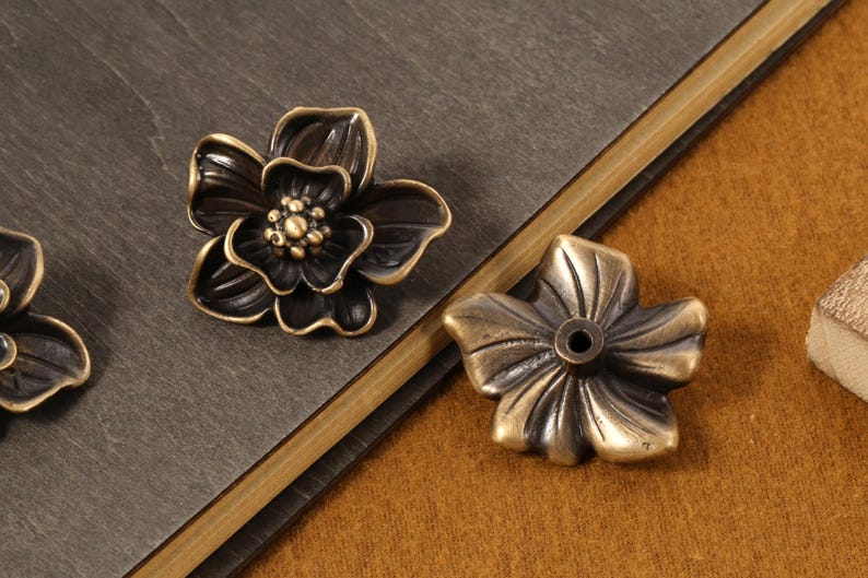 Flower Knobs Gold brass knobs and Pulls, orchid brass drawer pulls, Custom Engraved wardrobe Knob Cabinet Knobs Modern Drawer Knob image 8