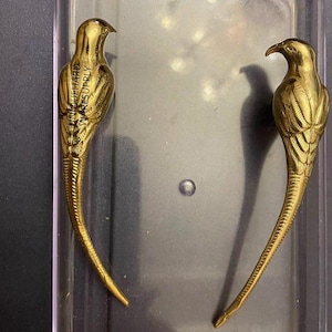 Messing Elster Schubladenknöpfe, massive Messing Vögel Griffe, individuell gravierte Garderobe Knäufe Schrank zieht, moderne Schrank Knöpfe, Tür Küche zieht