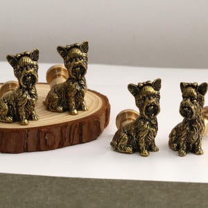 Dog Knobs drawer knobs handles pulls antique brass Cocker Spaniel Dresser wardrobe pulls Yorkshire Drawer knob