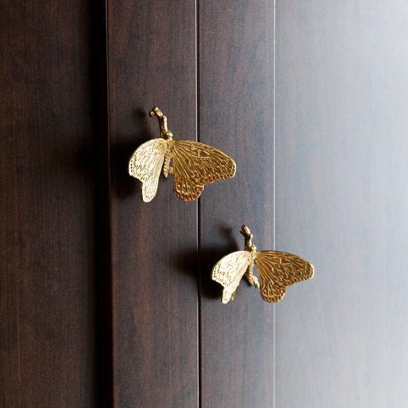 Brass Butterfly Knobs Butterfly Drawer Pulls Wardrobe Knob Etsy