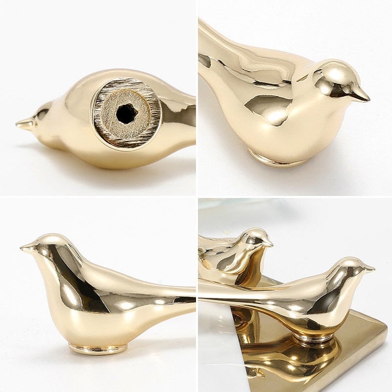 Gold Brass Bird Knobs Bird Drawer Pulls Bird Golden Hook Etsy