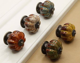 Vintage Ceramic pumpkin Cabinet Knob, Cabinet Pull, Furniture Craft Supply, dresser knob, drawer knob
