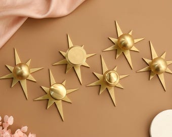 Brass Drawer Knobs with Star Backplate, Mid-Century Modern Cabinet Pulls, Gold Star Shape Knob for Dresser Drawers, Retro Cabinet