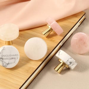 Natural pink quartz drawer knobs, round crystal drawer pulls, Custom Engraved clear quartz wardrobe Knobs, dresser handles, Kitchen knobs
