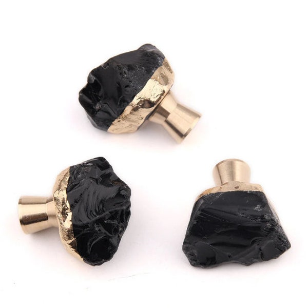Black obsidian single hole knobs , natural irregular crystal drawer pulls, wardrobe Knob,Modern Drawer Knob,nursery knobs pulls handles
