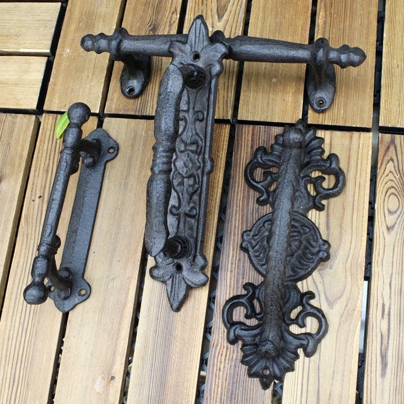 Retro Classical Garden Courtyard Cast Iron Craft Door Handle, Home Decoration Pastoral Carved Door Handle, Vintage door handle zdjęcie 4