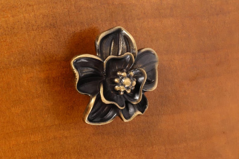 Flower Knobs Gold brass knobs and Pulls, orchid brass drawer pulls, Custom Engraved wardrobe Knob Cabinet Knobs Modern Drawer Knob image 4
