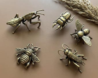 Antique Brass Bug Cabinet Knob, Vintage Steampunk Bug Drawer Pulls, Custom Engraved Handmade Honeybee & Beetle Knobs for Kids Dresser