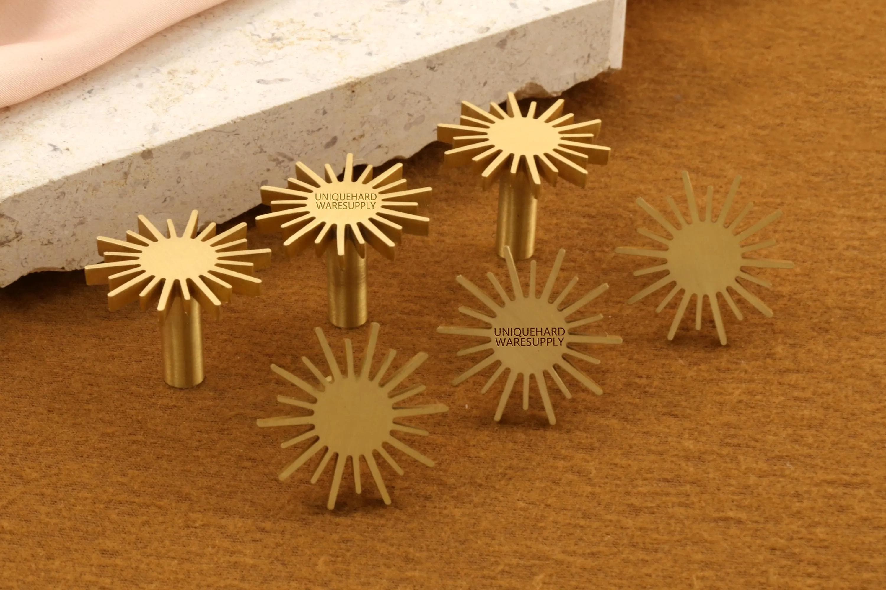 Sun brass drawer Knobs, Kid's Room nursery room dresser Knobs, custom engraved gold flower wardrobe pulls,Cabinet handles, cupboard handles