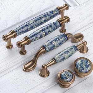 Dark blue Spray texture Ceramic Handles Pulls ,Ceramic Drawer Door Handles, darkblue porcelain cabinets bar pulls Knobs  furniture hardware