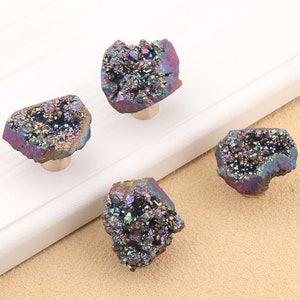 Natural Crystal Single Hole Knobs , Brass Base drawer pulls, Color Electroplating Crystal wardrobe Knob,Modern Drawer Knob