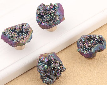 Natural Crystal Single Hole Knobs , Brass Base drawer pulls, Color Electroplating Crystal wardrobe Knob,Modern Drawer Knob