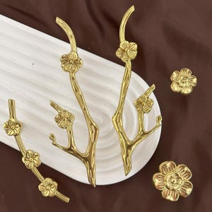 Brass Flower Branch Knobs Pulls, Solid brass drawer pulls, Custom Engraved wardrobe Knob Cabinet Knobs Modern Drawer Knob,wardrobe handles