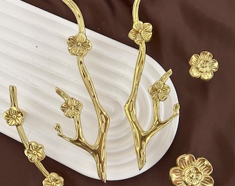 Brass Flower Branch Knobs Pulls, Solid brass drawer pulls, Custom Engraved wardrobe Knob Cabinet Knobs Modern Drawer Knob,wardrobe handles
