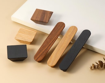 Tiradores de cajón de madera, tiradores de tocador de madera maciza, tiradores de armario con grabados personalizados, tiradores de puerta cuadrados modernos, tiradores creativos para habitaciones