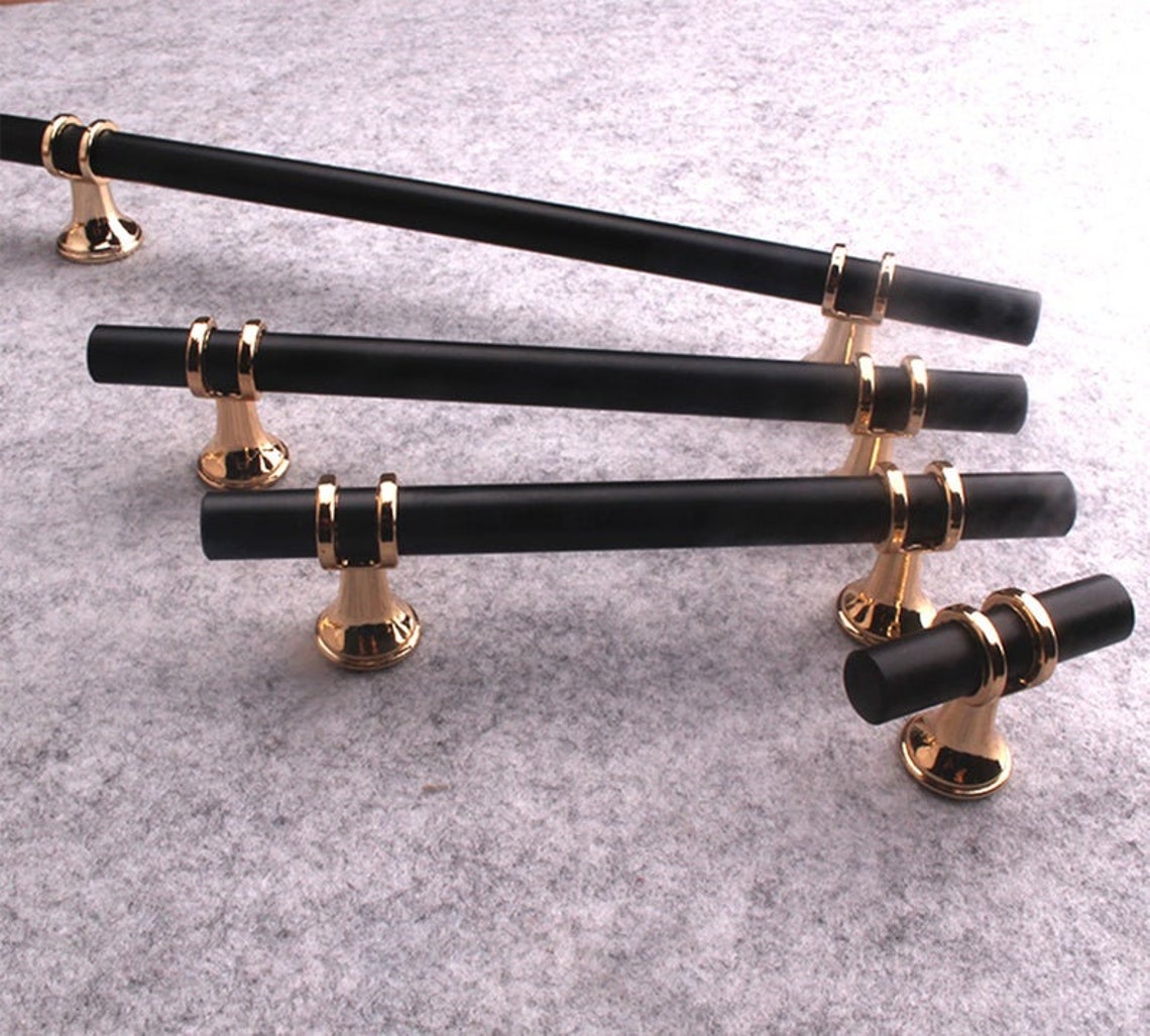 Gold Black Pulls Hardware Bar Pulls Knobs Black Etsy
