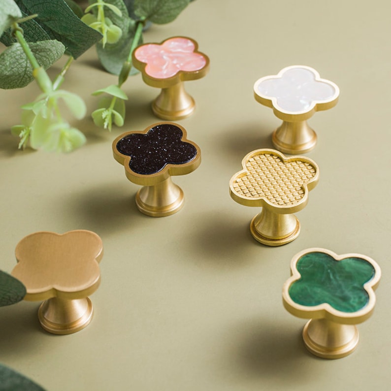 Brass Clover Knobs ,Four leaves Knobs, wardrobe Knob Cabinet Knobs Modern Drawer Knob image 5