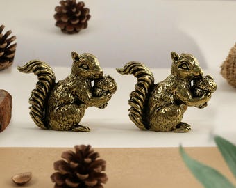 Antique Squirrel Drawer Pulls, Solid Brass Cabinet Handles, Custom engraved Brass Squirrel Knobs, Squirrel Drawer Pulls, Cabinet Hardware