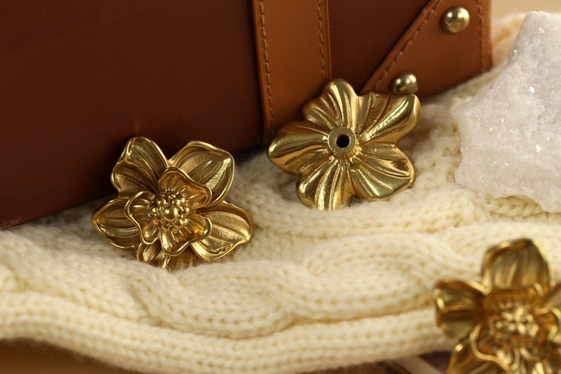 Flower Knobs Gold brass knobs and Pulls, orchid brass drawer pulls, Custom Engraved wardrobe Knob Cabinet Knobs Modern Drawer Knob image 6