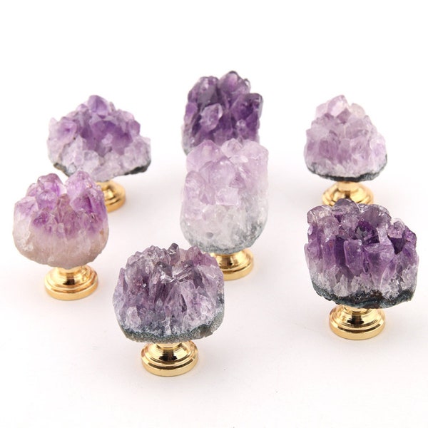 Natural rough amethyst single hole knobs , natural irregular crystal drawer pulls, wardrobe Knob,Modern Drawer Knob