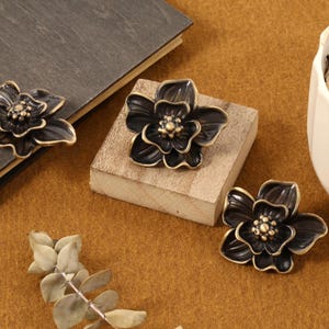 Flower Knobs Gold brass knobs and Pulls, orchid brass drawer pulls, Custom Engraved wardrobe Knob Cabinet Knobs Modern Drawer Knob image 9