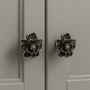 Flower Knobs Gold brass knobs and Pulls, orchid brass drawer pulls, Custom Engraved wardrobe Knob Cabinet Knobs Modern Drawer Knob image 7