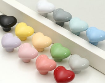 Heart Shaped Ceramic Knobs Cute candy color heart cabinet Knob handles pulls nursery dresser pulls children Drawer Knob handles door pulls