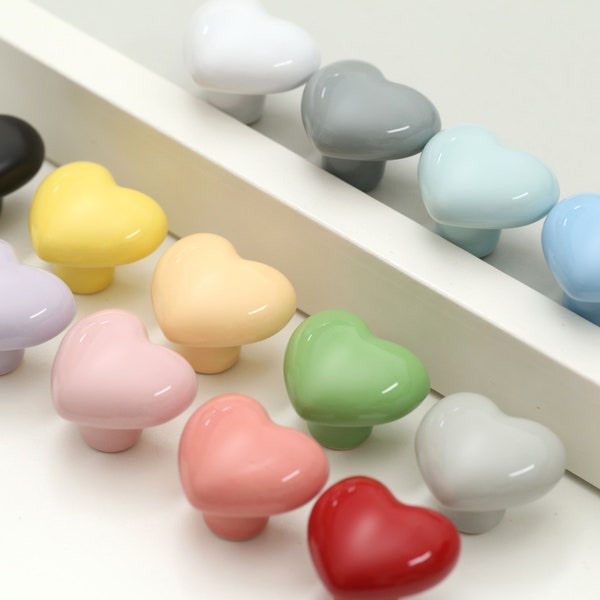 Boutons en céramique en forme de coeur Jolies poignées de bouton d'armoire de couleur bonbon en forme de coeur, poignées de commode pour chambre d'enfant, poignées de bouton de tiroir pour enfants