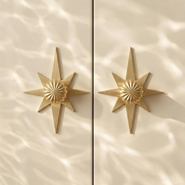 Gold Pumpkin Drawer Pulls, antique Brass starburst Back Plate, Decorative Furniture Handles for Bedroom and Bathroom Cabinets
