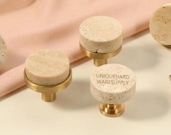 Nature travertine drawer knobs, round cabinet drawer pulls, Custom Engraved stone wardrobe Knobs,Luxury dresser handles,Modern kitchen knobs