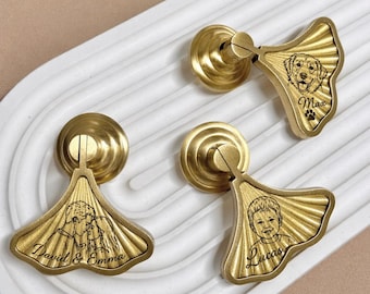 Custom Engraved Ginkgo leaf Knobs Pulls,Brass Ginkgo  Knobs , Ginkgo drawer and  pulls, wardrobe Knob Cabinet Knobs Modern Drawer Knob