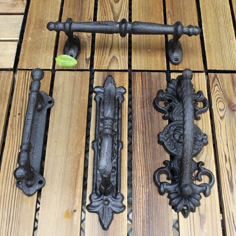 Retro Classical Garden Courtyard Cast Iron Craft Door Handle, Home Decoration Pastoral Carved Door Handle, Vintage door handle zdjęcie 2