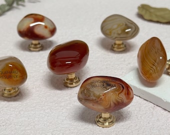 Roter Achat Schubladenknäufe, natürliche Kristall Schubladenknäufe, individuell gravierte Schubladenknöpfe, moderne Kommode Knobs, Türgriffe, Kristallmessingknauf
