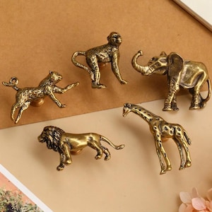 Antique Brass Wildlife Knobs – Set of Elephant, Giraffe & Monkey Cabinet Handles, Custom Engraved Vintage Metal Animal Furniture Pulls