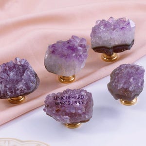 Natural rough amethyst single hole knobs , natural irregular crystal drawer pulls, Custom Engraved wardrobe Knob,Modern Drawer Knob