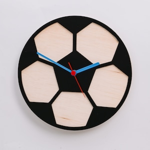 Football Wall Clock: Wood & Black Acrylic, Kids Room Decor