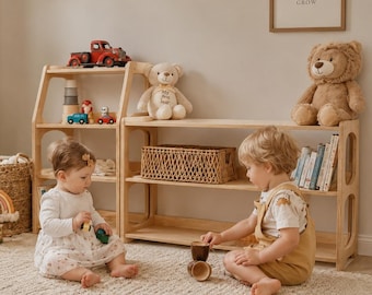 Wooden Montessori Storage Shelf for Toys | Nursery & Playroom Organizer