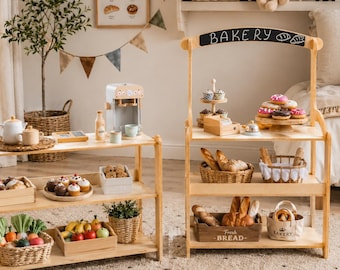 Montessori Wooden Market Stand & Toy Shelf for Playroom and Nursery