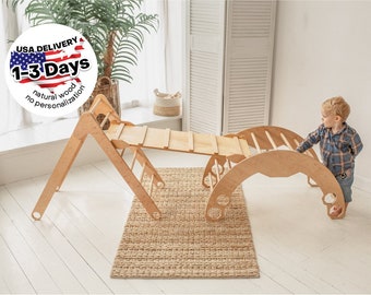 Ensemble d'escalade de 3 articles - Arche + Triangle pliable + Rampe échelle/toboggan, Mobilier Montessori, Grimpeur pour tout-petits, Premier cadeau de Noël