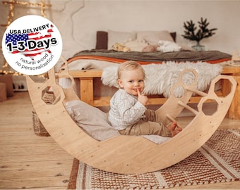 Montessori Set of three items - Climbing Arch + Foldable Triangle + Climbing ladder/slide, Wooden gym dreieck Montessori furniture