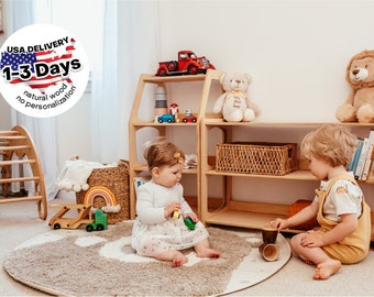 Montessori shelf, Toddler bookshelf, Montessori furniture, Nursery toy shelves, Toys storage Wooden bookcase Montessori regal