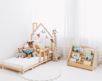 Montessori bookshelf - Montessori furniture, Wood Toddler Bookcase, Shelf for kids, Modern bookshelf, Nursery wood decor, First Christmas