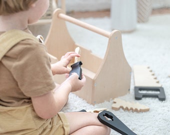 Coffret à outils de jeu avec outils - Cadeau de Noël pour tout-petit garçon, jouets Montessori, ensemble éducatif Montessori en bois, kit de réparation pour enfants