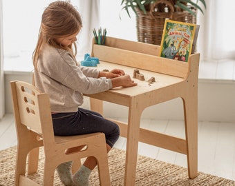 Toddler table and chair set, Kids activity table, Montessori playroom Kids desk decor Nursery Montessori furniture Baby bookshelf