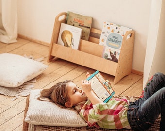 Kids bookshelf - Wooden Toddler Bookcase, Children toy shelf, Montessori furniture