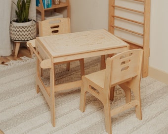 study table organizer Wooden Toddler Activity Table with Paper Holder, Montessori furniture, Kids Table and Chairs, Sensory Nursery Table, Study Desk