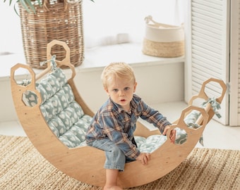 Arche d'escalade avec coussin, Jouets de marche pour bébé debout, Meubles Montessori, Premier cadeau de Noël pour tout-petit, Chaise berçante Montessori en bois pour bébé