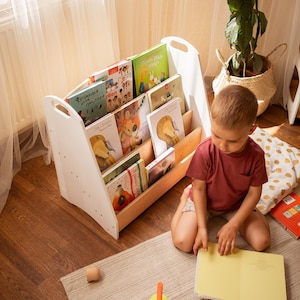 Large Montessori bookshelf, Montessori furniture, Kids boocase, Baby book shelf, Wood book storage, Nursery shelves