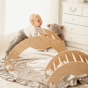 Montessori furniture Set: Ladder Arch + Climbing Ramp, Kids Balance board Montessori ladder Toddler climber Baby play gym Montessori rocker